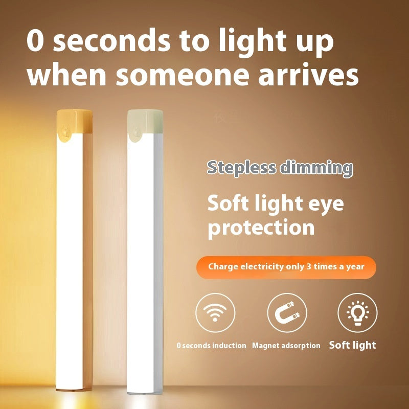 Two cylindrical lights with features listed on a brown background